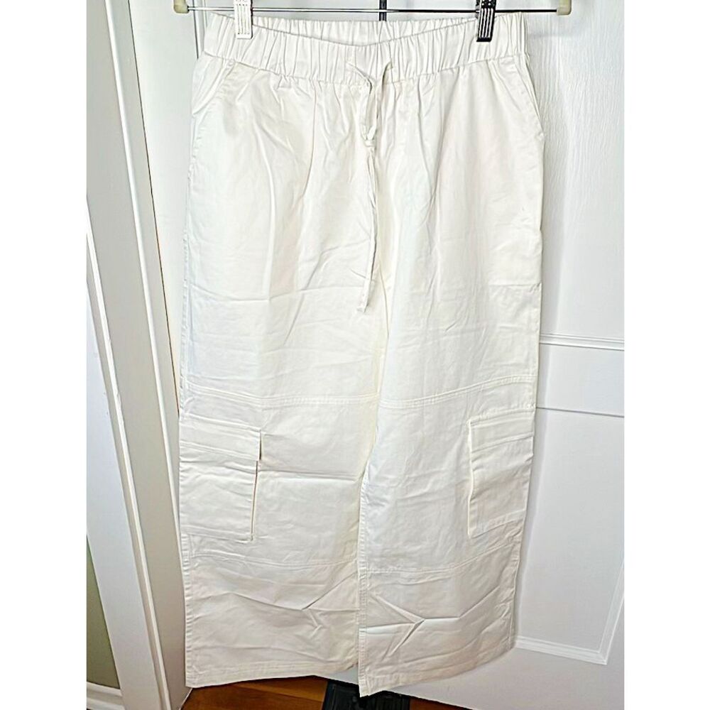 Princess Polly Kiandra Wide Leg Cargo Parachute Pants Ecru White Size 6